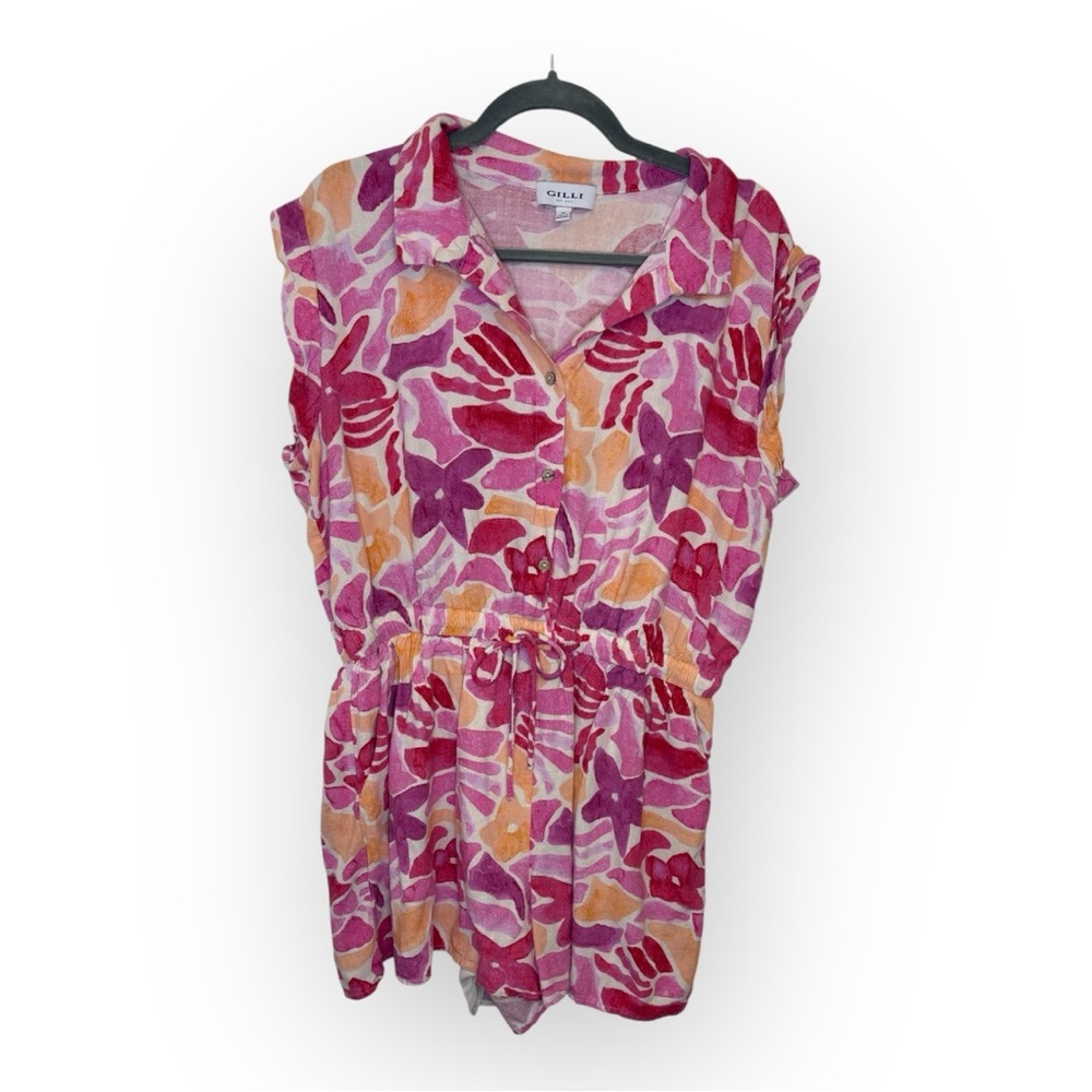 Gilli Pink Orange Floral Romper Resort Vacation Beach Festival Size 1X